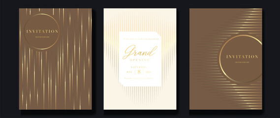 Wall Mural - Luxury invitation card background vector. Golden curve elegant, gold lines gradient on light color background. Premium design illustration for gala card, grand opening, party invitation, wedding.