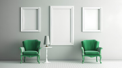 A white-framed mock-up poster displayed against a modern interior backdrop.
