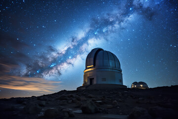 Wall Mural - from a remote observatory, telescopes peer into the depths of a luminous galaxy, unveiling mysteries
