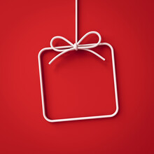 Hanging Minimal Gift Box Frame Border Or 3d Present Box Icon Isolated On Red Background With Shadow Minimal Conceptual 3D Rendering