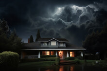 A Depiction Of A Family Home Overshadowed By Threatening Dark Clouds, Evoking The Atmosphere Of Tension And Impending Storm Of Domestic Discord