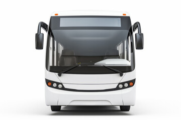 Wall Mural - Front view of a white intercity bus isolated on a white background with a blank electronic display above the windshield