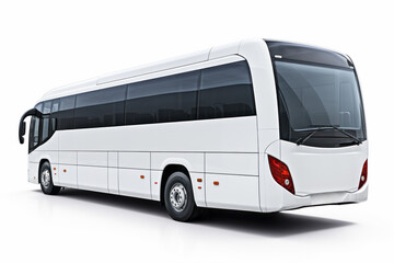 Wall Mural - Rear half-turn view of a white intercity bus isolated on a white background