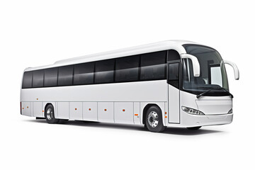 Side view of a white intercity bus isolated on a white background.