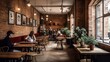 © Hdi - Comfy and warm specialty coffee house interior with brick walls and bright spacious room