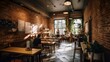 © Hdi - Comfy and warm specialty coffee house interior with brick walls and bright spacious room