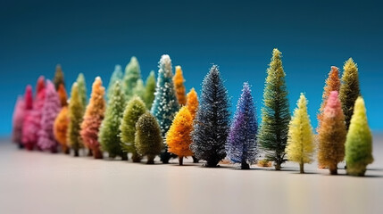 Wall Mural - Arrangement with cute little christmas trees. Generative Ai