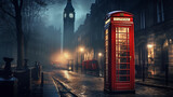Fototapeta Londyn - london telephone box with red booth in london, england.