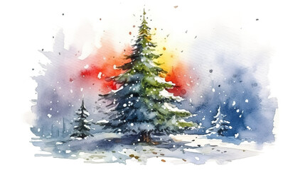 Wall Mural - Christmas tree, Watercolor painting of a christmas tree, Bright color. Generative Ai