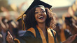 © Bela - A joyful African American girl, celebrating her graduation with a radiant smile, symbolizing the culmination of her school journey.