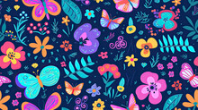 Seamless Pattern With Butterflies And Flowers