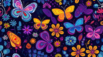 Wall Mural - seamless pattern with butterflies and flowers