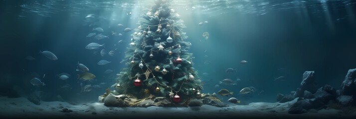 Wall Mural - beautiful decorated christmas tree under water