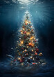 beautiful decorated christmas tree under water