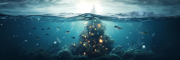 Wall Mural - beautiful decorated christmas tree under water