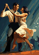 artistic colorful illustration of a lindy hop dancing couple in a retro outfit