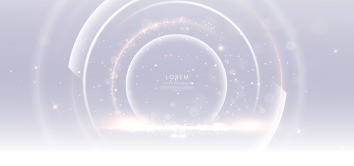 Wall Mural - abstract gold and white circles lines on grey background. with lighting effect sparkle. template pre