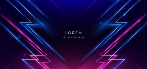 abstract blue and pink neon diagonal glowing on dark blue background with lingthing effect sparkle.