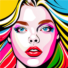 Wall Mural - Beautiful girl with bright makeup. illustration in pop art style.