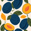 © Sagittarius_13 - Juicy dark blue plums. Summer tropical atmosphere with fruit slices seamless pattern for modern fabrics and textiles.