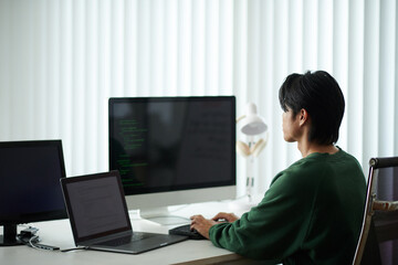 Wall Mural - software developer working on programming code for starup project