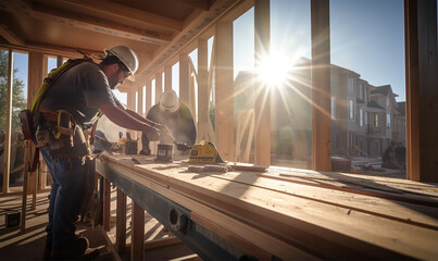 Workers diligently installing doors and windows in a new residential building