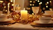 © Filip - Elegant Christmas table setting with candles, holly, and golden cutlery, emphasizing festive elegance