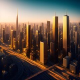 Fototapeta  - gold city, gold building, future city Cinematic Daylight generative ai illustration art