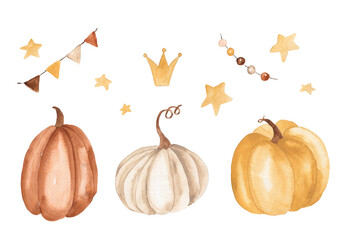 Watercolor pumpkin illustration for kids