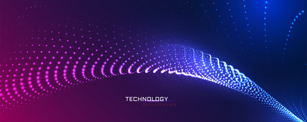 Wall Mural - abstract futuristic flowing dotted line digital technology background. 3d wave moving dots flow part