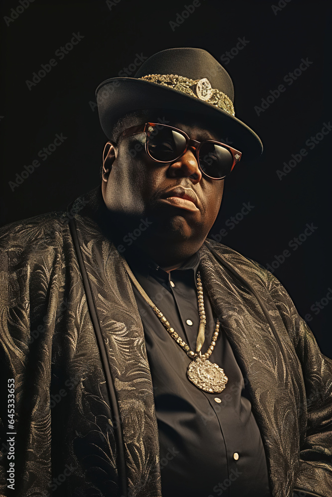 Fat Us Rapper Portrait of a fat African rapper wearing glasses and a hat. High ...