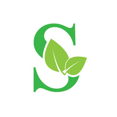 Wall Mural - Green eco letter S leaf template logo natural alphabet 