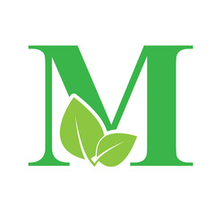 Wall Mural - Green eco letter M leaf template logo natural alphabet 