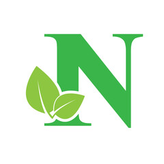 Green eco letter N leaf template logo natural alphabet 