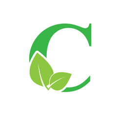 Wall Mural - Green eco letter C leaf template logo natural alphabet 