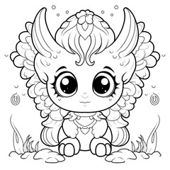 Sticker - illustration, line drawing of cute monster, childish, coloring