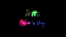 Happy Mother Day Glow Colorful Neon Laser Text Glitch Effect Animation Cinematic Title On Black Abstract Background.