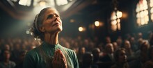 Elderly Woman Praying In Church Generative AI