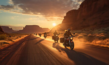 A Group Of Motorcycle Riders Cruising Together On A Road