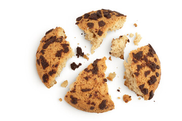 Wall Mural - oatmeal chocolate chip cookie isolated on white background. Top view. Flat lay