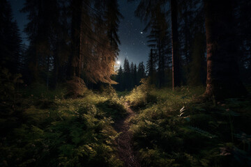 Wall Mural - beautiful night in the forest generative ai