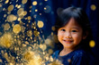 © the_lightwriter - Happy kids with golden bokeh light particles. Holiday concept.