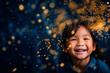 © the_lightwriter - Happy kids with golden bokeh light particles. Holiday concept.