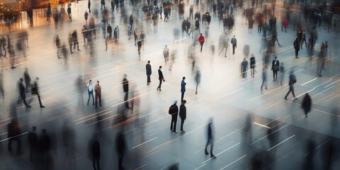 Wall Mural - Above view of people walking in motion blur