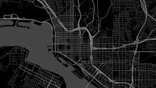 Background San Diego Map, United States, Black City Poster. Vector Map With Roads And Water. Widescreen Proportion, Flat Design Roadmap.