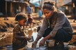 © Shooting Star Std - Mother And Child Collecting Water, Generative AI