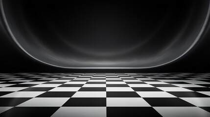 Wall Mural - black and white empty studio room with checkerboard floor