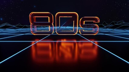 Wall Mural - synthwave animated background. 80s text. wireframe landscape. retro future perspective grid. retrowa