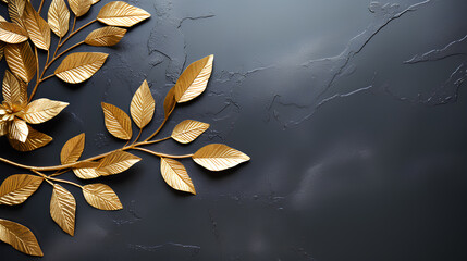 Sticker -  golden tree branches on dark background