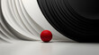  red ball on black and white background
